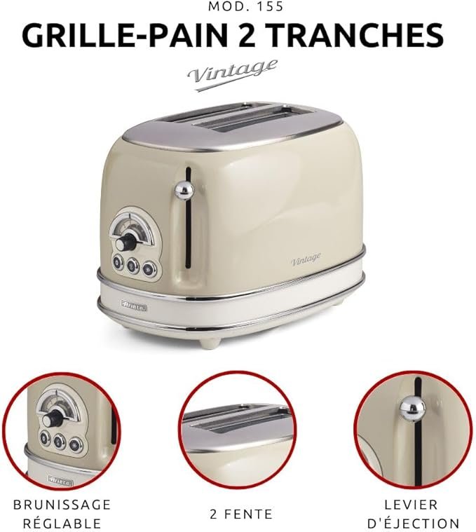 Grille-pain vintage Kenwood crème à 2 fentes avec finitions chromées.