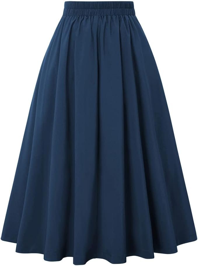 Jupe vintage bleu foncé taille haute avec boutons décoratifs.