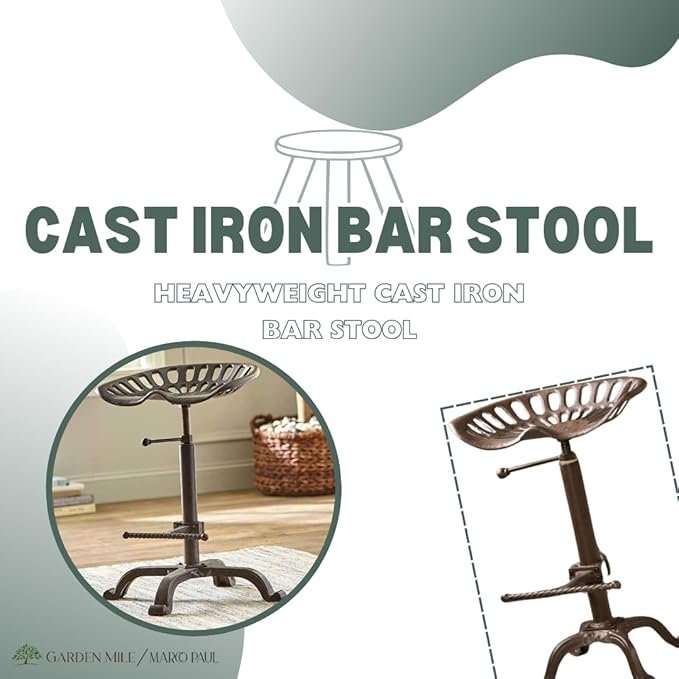 Tabouret industriel vintage en fonte avec assise de tracteur.