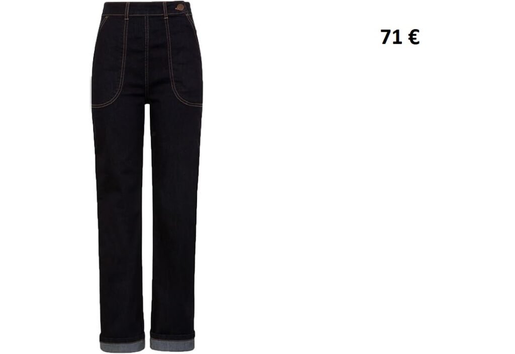 Jean taille haute brut à ourlets retroussés et coutures contrastées.