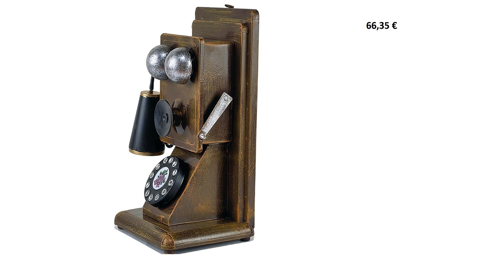 Téléphone mural vintage en bois de style ancien avec cadran rotatif décoratif.