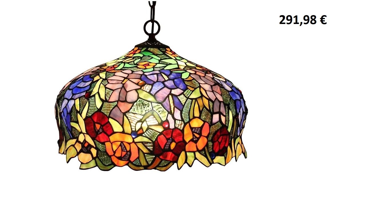 Suspension Tiffany fleurie en vitrail multicolore style Art Nouveau.