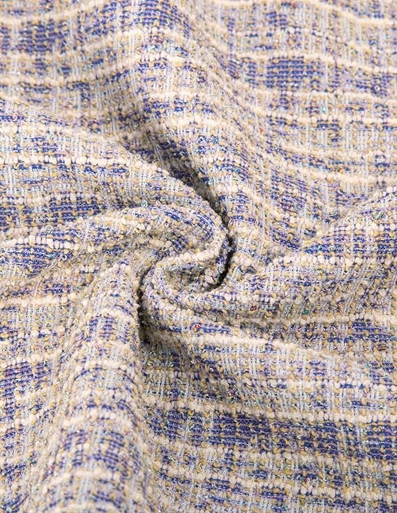 Robe crayon vintage à carreaux violets et blancs, col original en V carré, manches courtes, style tweed.